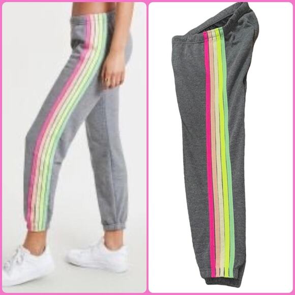 AVIATOR NATION XS Rainbow 5 Stripe Classic Sweatpants/Joggers Charcoal Gray - Picture 6 of 14